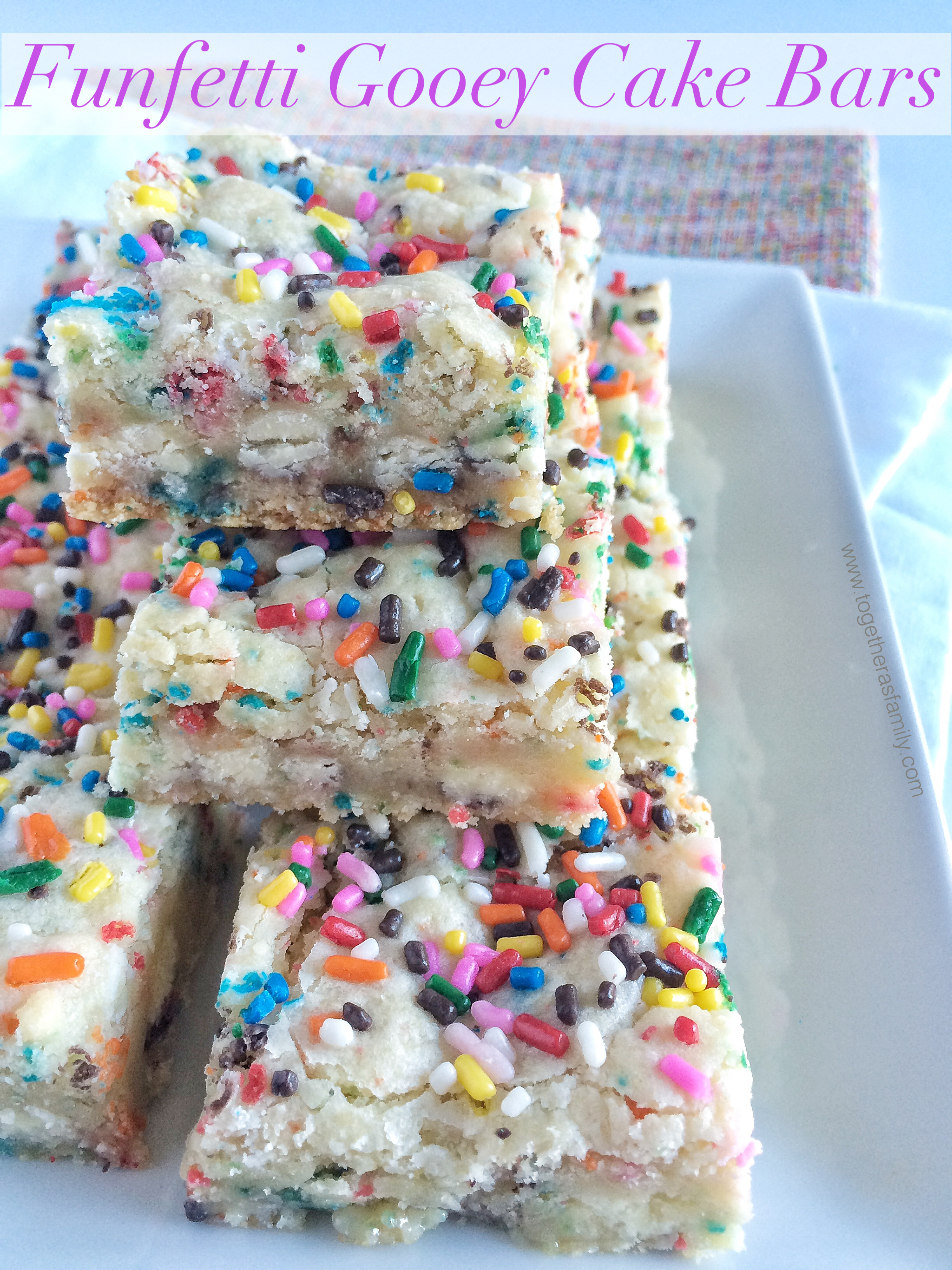 Funfetti Gooey Cake Bars Together as Family