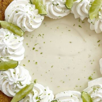 A picture of key lime pie inside a graham cracker crust and the best creamy key lime filling.