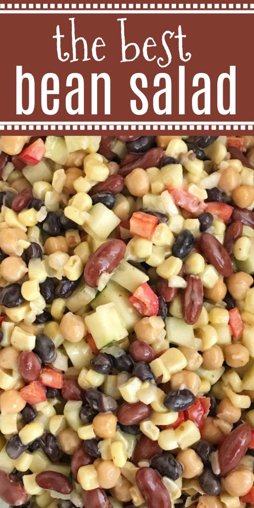 The Best Bean Salad | Salad | Side Dish | This really is the best bean salad ever! Easy, simple ingredients and fresh vegetables combine to make the tastiest, creamiest bean salad. Perfect side dish for a gathering, potluck, or BBQ. This bean salad uses convenient honey mustard salad dressing that gives it a creamy sweet flavor. #salad #sidedish #beansalad #easyrecipe