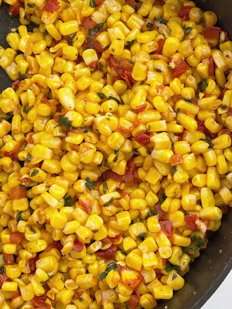 Southwestern corn in a skillet pan