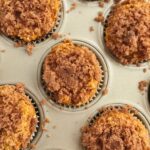 Snickerdoodle pumpkin muffins are only 4 ingredients! No egg and no oil or butter. They are moist, super soft, loaded with pumpkin flavor, and topped with cinnamon & sugar snickerdoodle topping.  A doctored up cinnamon crumb cake mix, a can of pumpkin, milk, and pumpkin pie spice is all you need. 