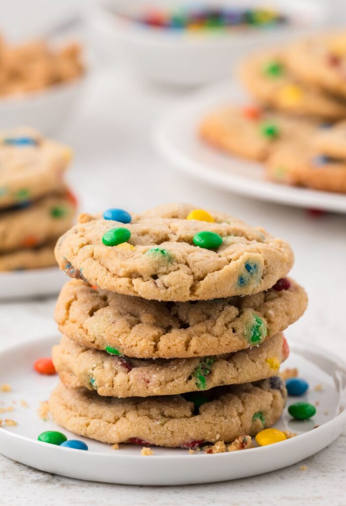Stack of cookies on a white plate