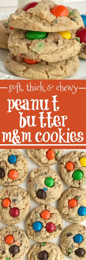 Peanut Butter M&M Cookies | Soft, thick, chewy peanut butter cookies loaded with peanut butter m&m candy | Peanut Butter Cookies | Cookies with M&M's | Cookies #cookierecipes #peanutbuttercookies #cookierecipe #peanutbuttercookie