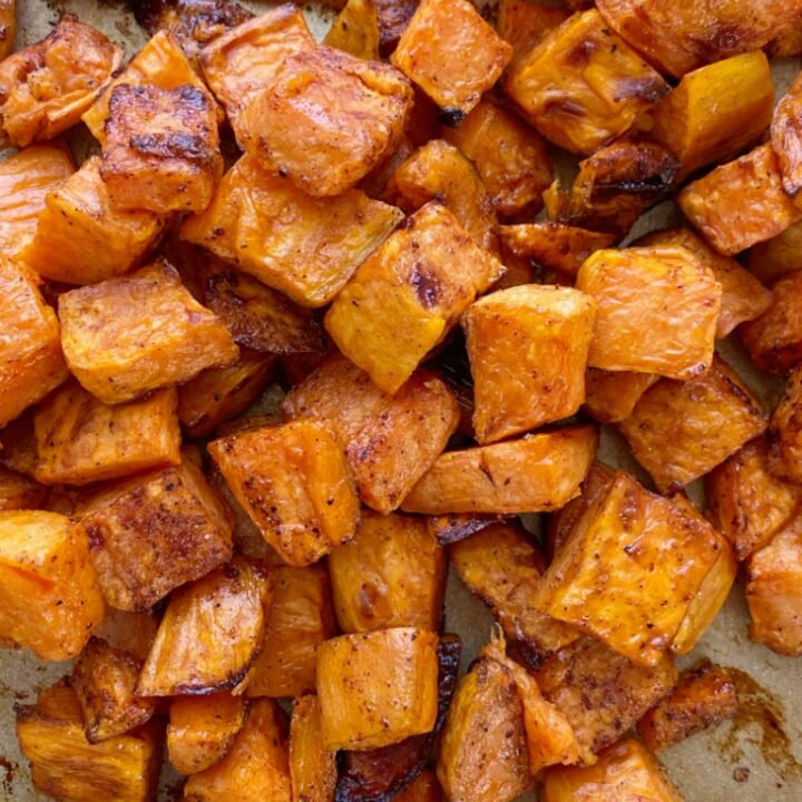 Maple Cinnamon Roasted Sweet Potatoes - Together as Family