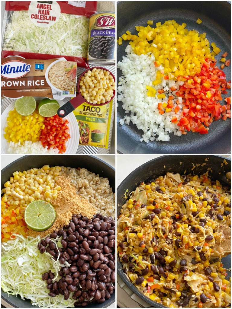 Delicous vegetable tacos are the perfect vegetarian recipe for Taco Tuesday! Cabbage, bell peppers, corn, black beans, onion, brown rice, and fresh lime.