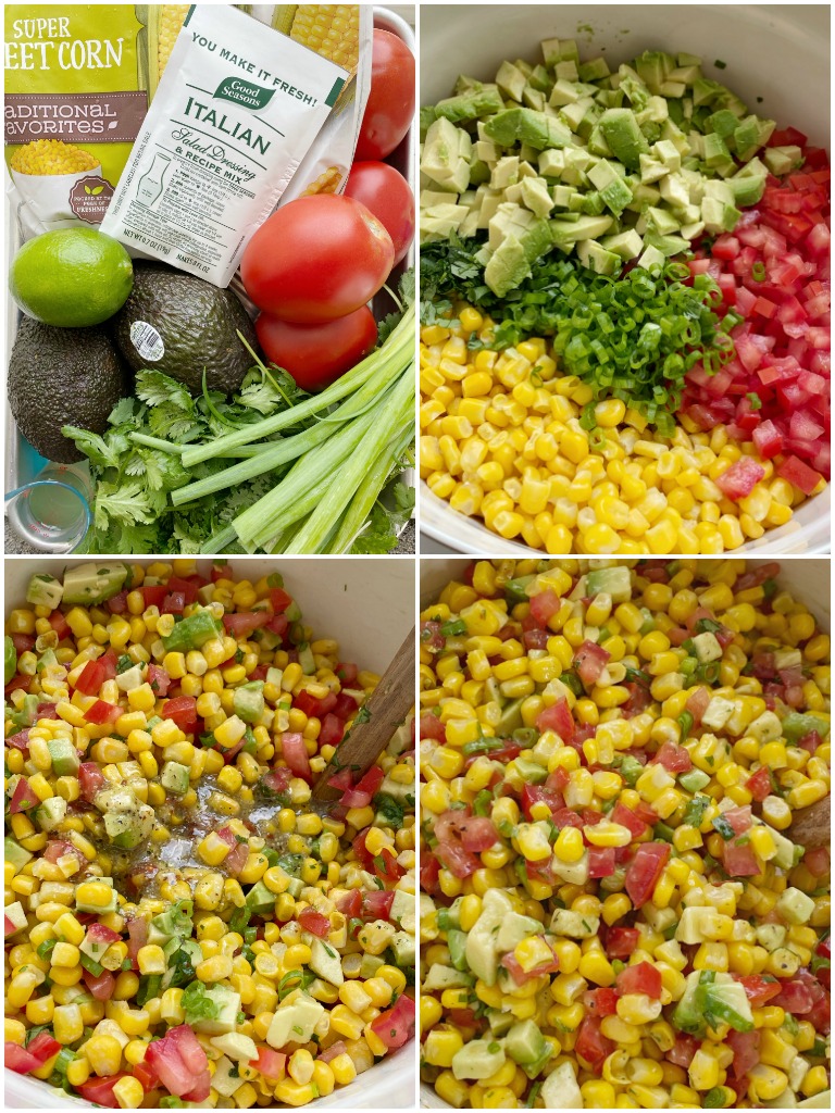 Salsa Recipes | Dip Recipes | Appetizer Recipes | Corn Avocado Salsa | Corn Salsa is the perfect blend of flavor and textures! Creamy avocados, frozen sweet corn, green onion, cilantro, and tomatoes in an easy Italian dressing olive oil vinaigrette. Serve as a healthy side dish, as salsa with tortilla chips, or on top of grilled meats. 