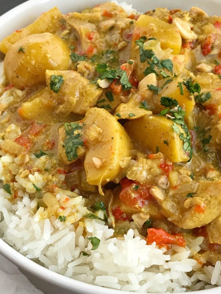 All the flavors of classic chicken coconut curry but in a easy dump-it-and-forget-about-it slow cooker chicken coconut curry recipe! Perfectly spiced, creamy coconut, tender potatoes & chicken all served over some fragrant Jasmine rice. A simple & delicious easy weeknight family dinner. 