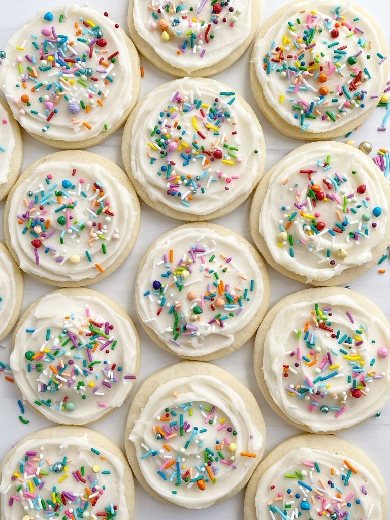 A cookie sheet of sugar cookies