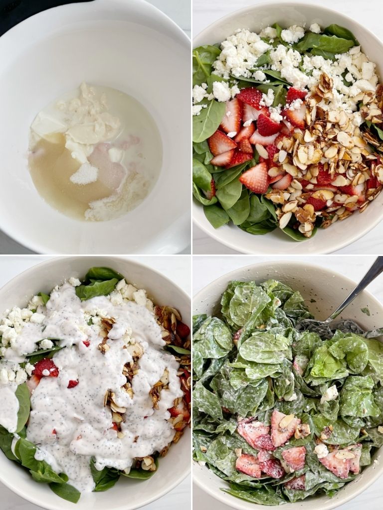 How to make strawberry spinach salad with poppy seed dressing with step by step picture instructions.