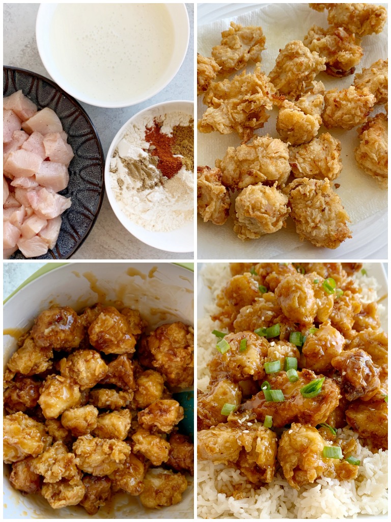 Honey Chicken has the crispiest, most delicious coating ever! Chunks of chicken dipped in seasoned flour & buttermilk, and then pan fried to crispy chicken perfection. Cover the crispy honey chicken in a sweet homemade honey sauce and serve over rice!