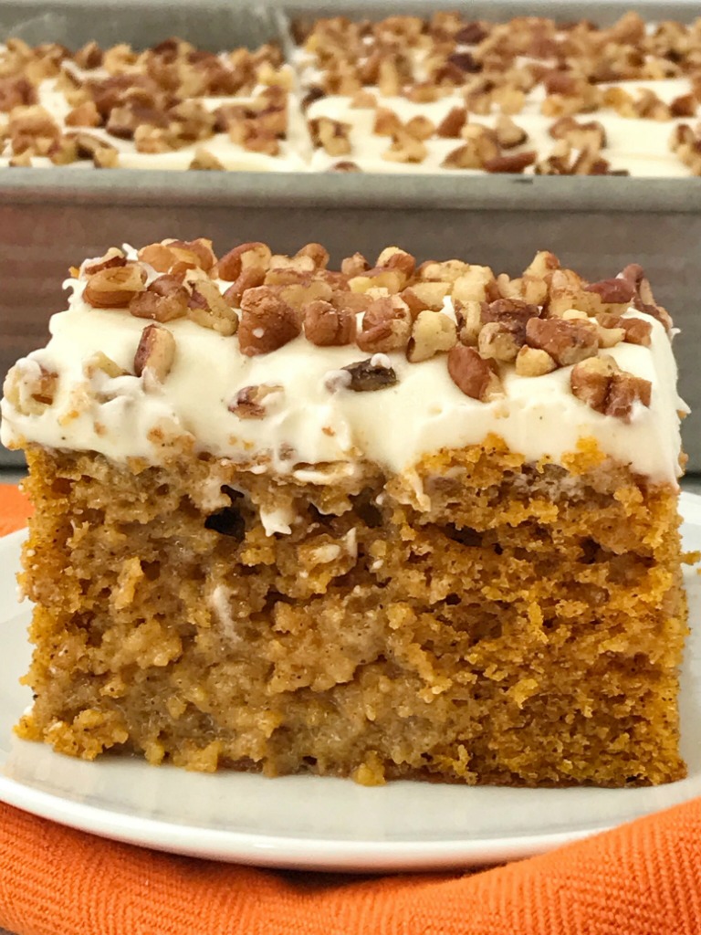 Pumpkin Pie Poke Cake | Poke Cake | Pumpkin Cake | Pumpkin pie poke cake is a delicious pumpkin cake, soaked in a pumpkin spice sweetened condensed milk, and topped with a whipped cream cheese frosting. This pumpkin pie poke cake is so moist, rich, delicious, and the best pumpkin dessert. #pumpkin #pumpkinrecipes #pokecake #dessert #easydessert #recipeoftheday 