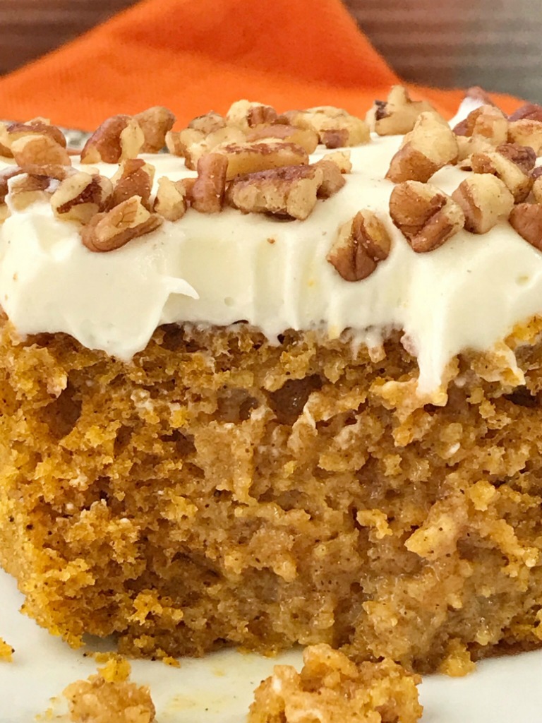 Pumpkin Pie Poke Cake | Poke Cake | Pumpkin Cake | Pumpkin pie poke cake is a delicious pumpkin cake, soaked in a pumpkin spice sweetened condensed milk, and topped with a whipped cream cheese frosting. This pumpkin pie poke cake is so moist, rich, delicious, and the best pumpkin dessert. #pumpkin #pumpkinrecipes #pokecake #dessert #easydessert #recipeoftheday 