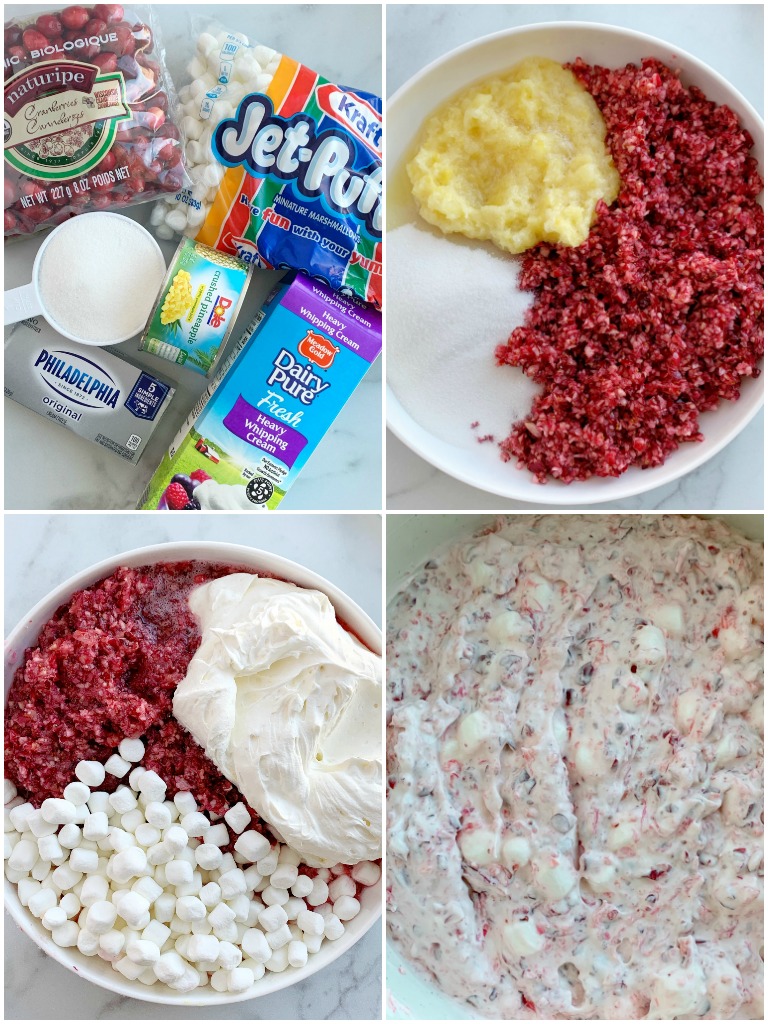 Cranberry Fluff is full of Fresh cranberries, crushed pineapple, heavy cream, and cream cheese. Cranberry fluff is so light, fluffy, sweet, tart, and the perfect mix of textures for a side dish at Thanksgiving dinner. 