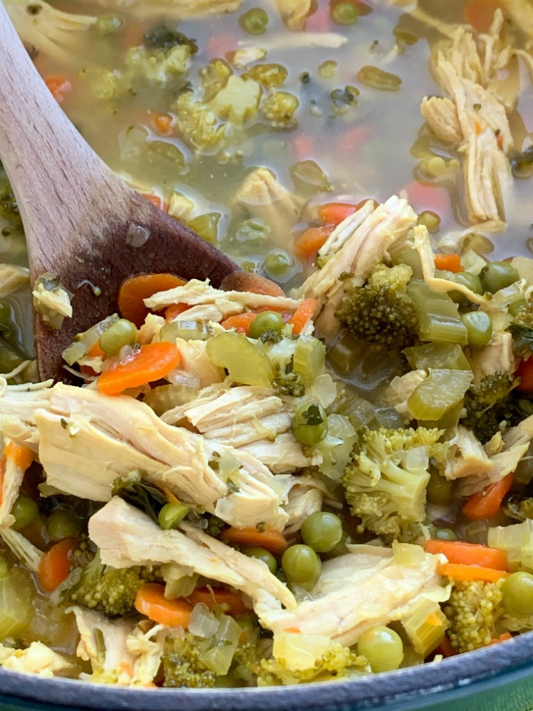 Detox Soup Recipe | Chicken Detox Soup | Detox Soup with chicken, vegetables, ginger, turmeric, and apple cider vinegar is a delicious way to eat healthy food and detox for the new year or during the busy Holiday season! Cooks up in one pot on the stove and it's great for several days as leftovers.