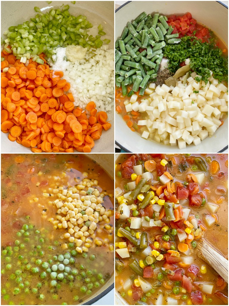 Vegetable Soup is packed with healthy and nutritious ingredients. Fresh vegetables in a perfectly seasoned broth base, and it cooks in one pot on the stove! Keeps for a week so leftovers are perfect for a healthy lunch. 