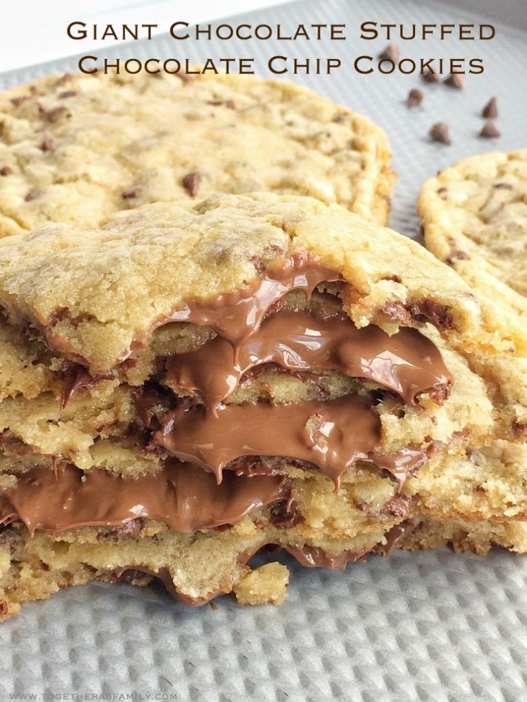 Giant chocolate chip cookies stuffed with Hershey chocolate in the middle! 