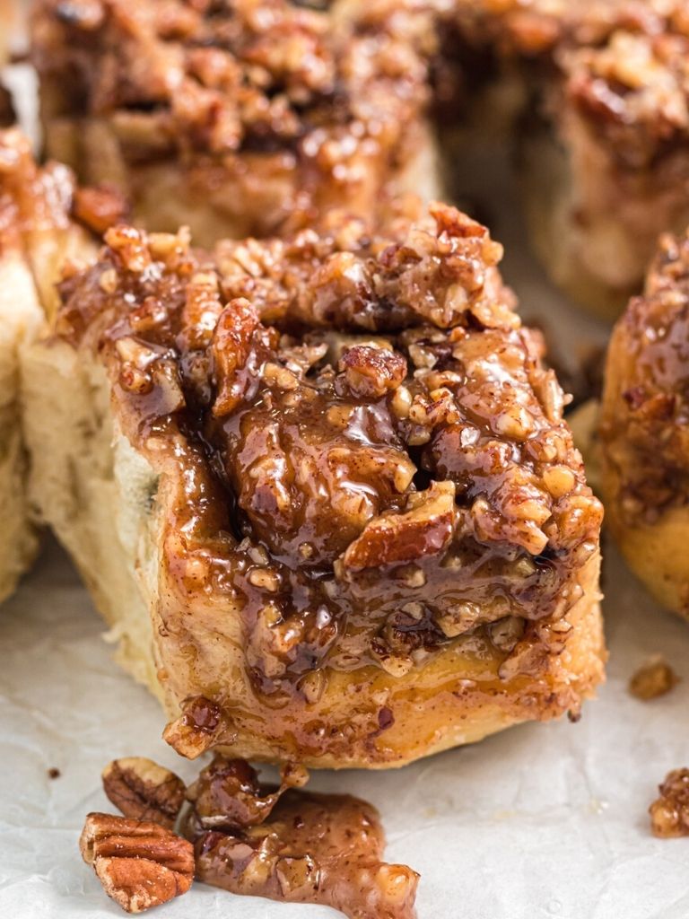 Cinnamon rolls with caramel pecan topping. 