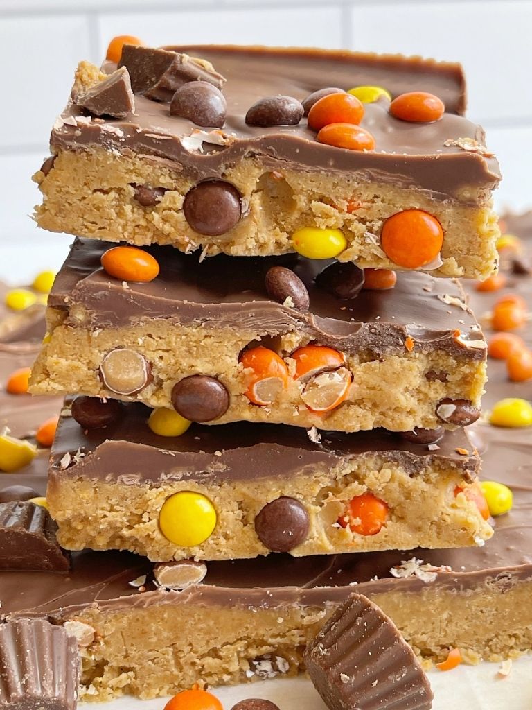 Reese's Pieces peanut butter bars taste like a Reese's but made at home.