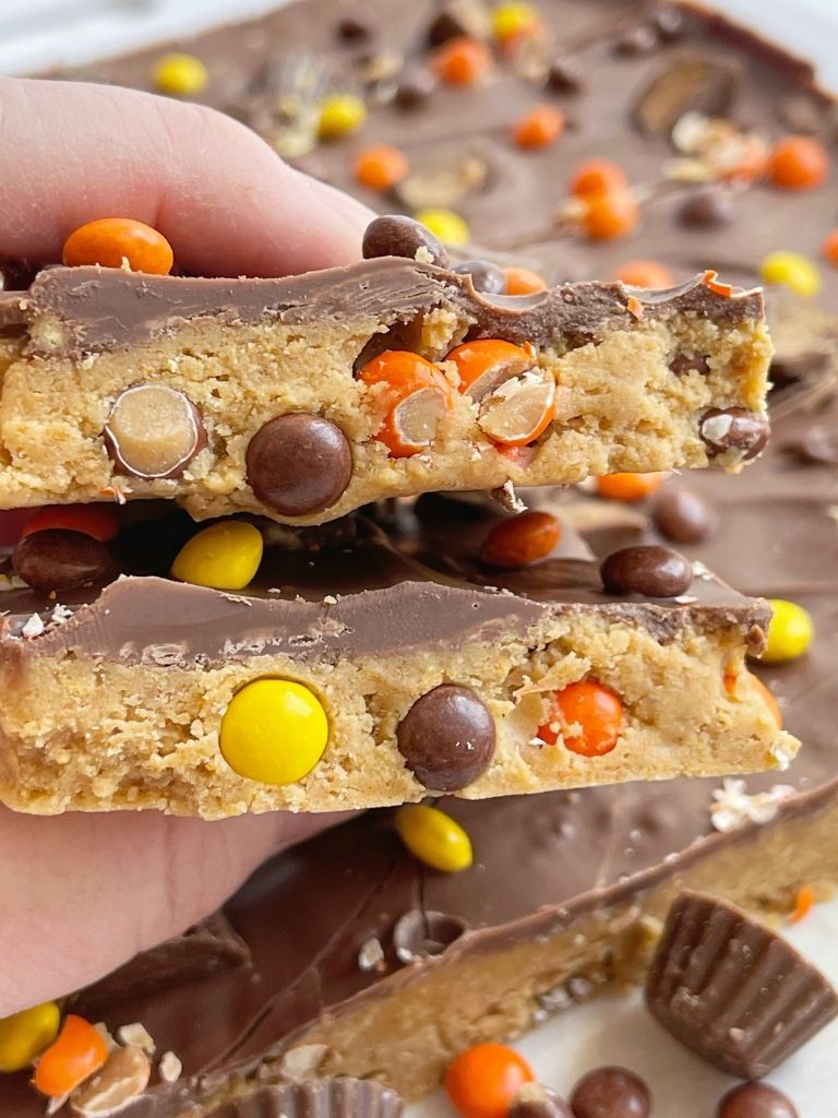 Peanut butter Reese's bars with Reese's pieces. 
