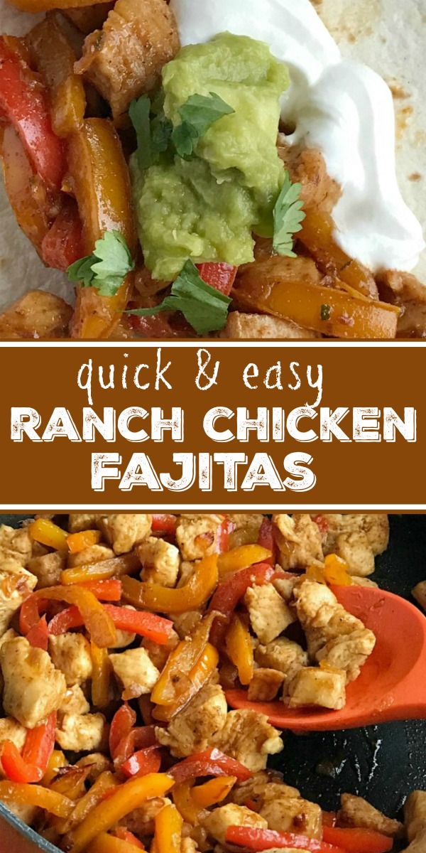 Skillet Chicken Ranch Fajitas | 30 minute dinner | One pan | Chicken Fajitas | Chunks of seasoned chicken, onion, and sliced bell peppers cook in one pan on the stove top. Mix in some ranch dressing for the best 30 minute meal. These ranch chicken fajitas are perfect for a busy weeknight that the entire family will love. #easydinnerrecipes #dinner #chickenfajitas #chickenrecipes #recipeoftheday #onepan