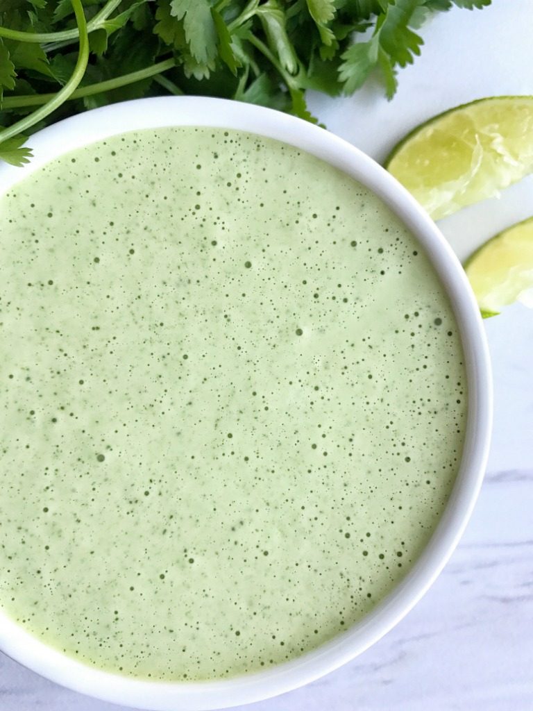Cilantro lime salsa verde dressing is packed with so much flavor! Cilantro, salsa verde, and lime. This is so good served in rice bowls, over salads, with grilled chicken, as a dip with taquitos, or use for tacos and burritos. The options are endless.