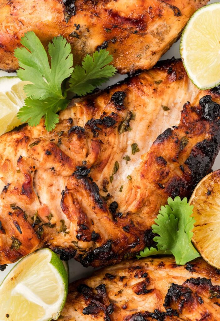 Close up of the texture of the grilled chicken