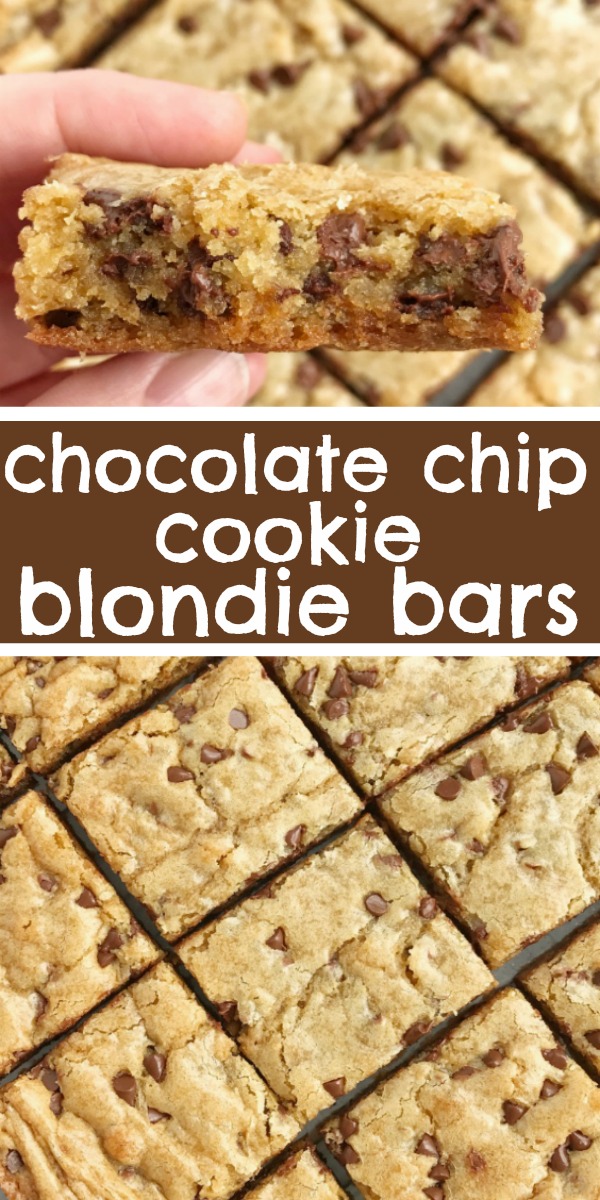 Chocolate Chip Cookie Blondies | Blondies | Blondie Recipe | The best blondies are a chewy cookie bar loaded with chocolate chips! These bars bake in one pan and are so simple to make. They bake up perfectly sweet & chewy each time with crisp, buttery edges and a super soft middle. #chocolatechipcookies #easydessertrecipe #easyrecipes #cookiebars #blondies