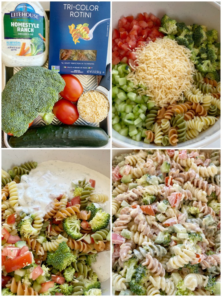 Ranch Pasta Salad is the best pasta salad side dish! Rotini noodles, cucumber, tomato, broccoli, parmesan cheese with an easy dressing of ranch. Everyone will love this pasta salad!