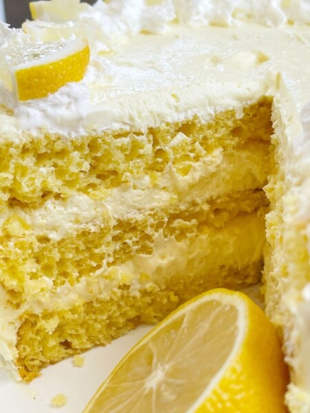 Recipe for lemon cake made with a cake mix and instant pudding mix.