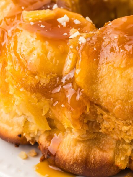 Side view of the gooey monkey bread with tropical flavors.