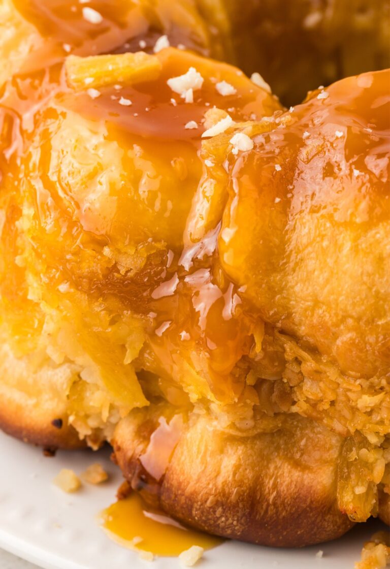 Side view of the gooey monkey bread with tropical flavors.