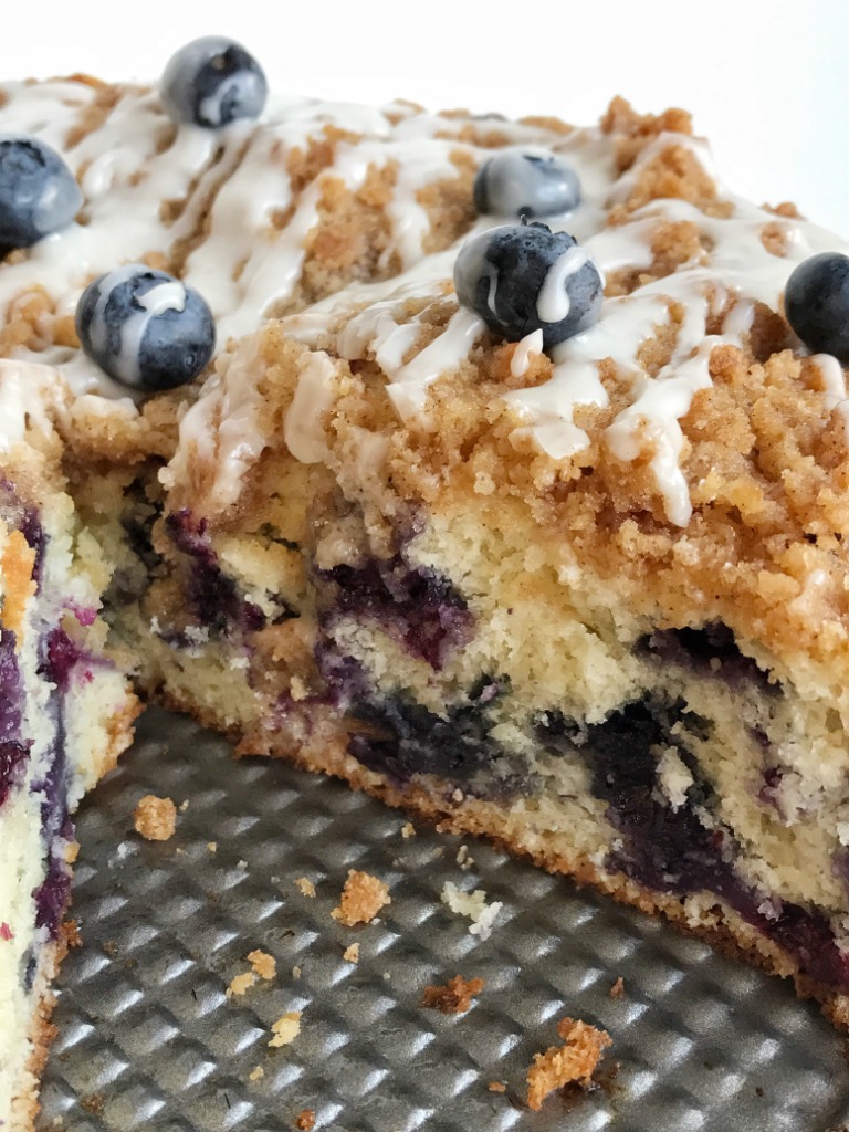 Blueberry streusel coffee is so fluffy, moist, buttery, and bursting with fresh berries and sweet streusel topping.