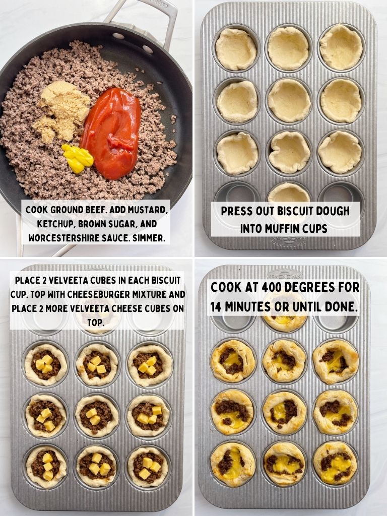 How to make cheeseburger biscuit cups with step-by-step photo instructions.