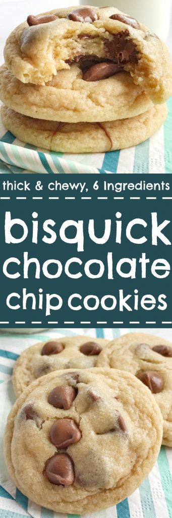 Easy bisquick chocolate chip cookies are soft-baked, thick, super chewy and so easy to make! All you need are 6 ingredients and one of them is convenient bisquick. It's a fast replacement for all the dry ingredients. These chocolate chip cookies are surprisingly one of the best versions of the classic cookie. 