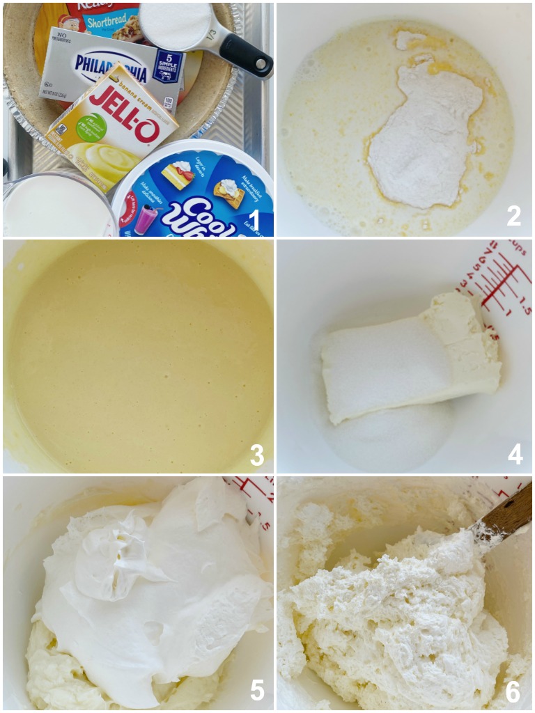 How to make no bake banana cream pie with step-by-step picture instructions.