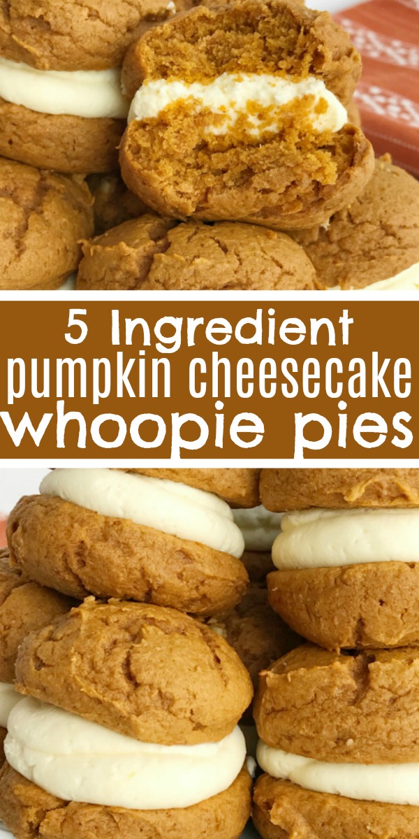 Pumpkin Cheesecake Whoopie Pies | Pumpkin Cookies | Pumpkin Recipe | Whoopie Pies | Pumpkin cheesecake whoopie pies are the only pumpkin dessert you will need this Fall. Fluffy & sweet cheesecake whipped cream in between two soft pumpkin cookies. Not only are these so quick & easy but they will disappear just as fast! And only 5 ingredients are needed! #pumpkin #pumpkinrecipes #pumpkincookies #dessert #easyrecipe