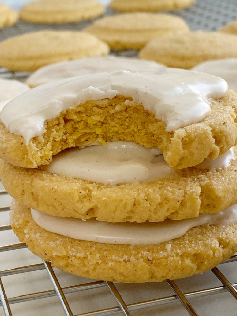 Pumpkin Sugar Cookies with a sweet pumpkin spice glaze. Soft-baked pumpkin cookies with a light and sweet pumpkin flavor. 