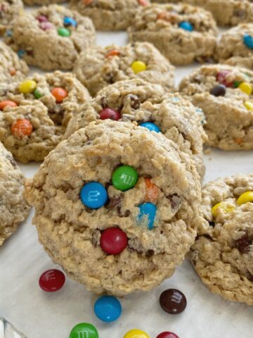 No Flour Monster Cookies are a naturally gluten-free cookie loaded with oats, peanut butter, chocolate chips, and m&m's. These monster cookies are soft-baked, chewy, absolutely delicious and they freeze perfectly.