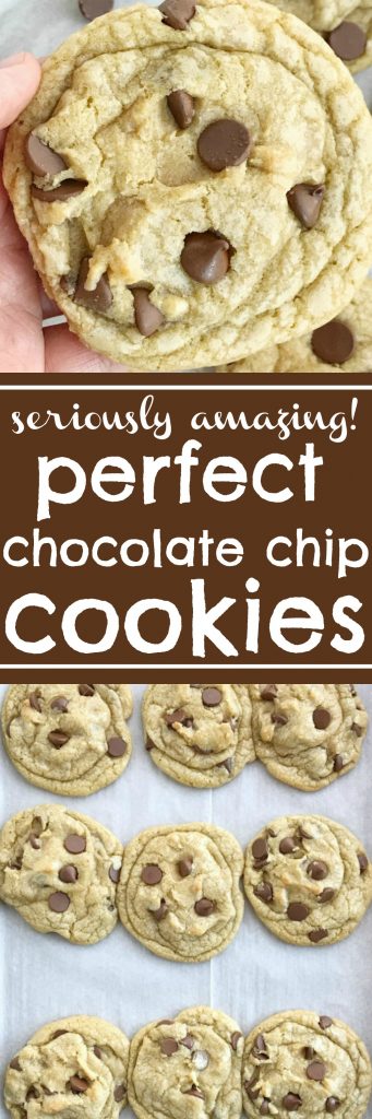Hands down, these are the best and most perfect chocolate chip cookies! Big, soft-baked centers with buttery and chewy edges. Studded with milk chocolate chips. The secret is in how you shape the dough balls before baking. You MUST TRY this recipe for perfect chocolate chip cookies | www.togetherasfamily.com #cookies #chocolatechipcookies #chocolatechipcookierecipes #chocolate