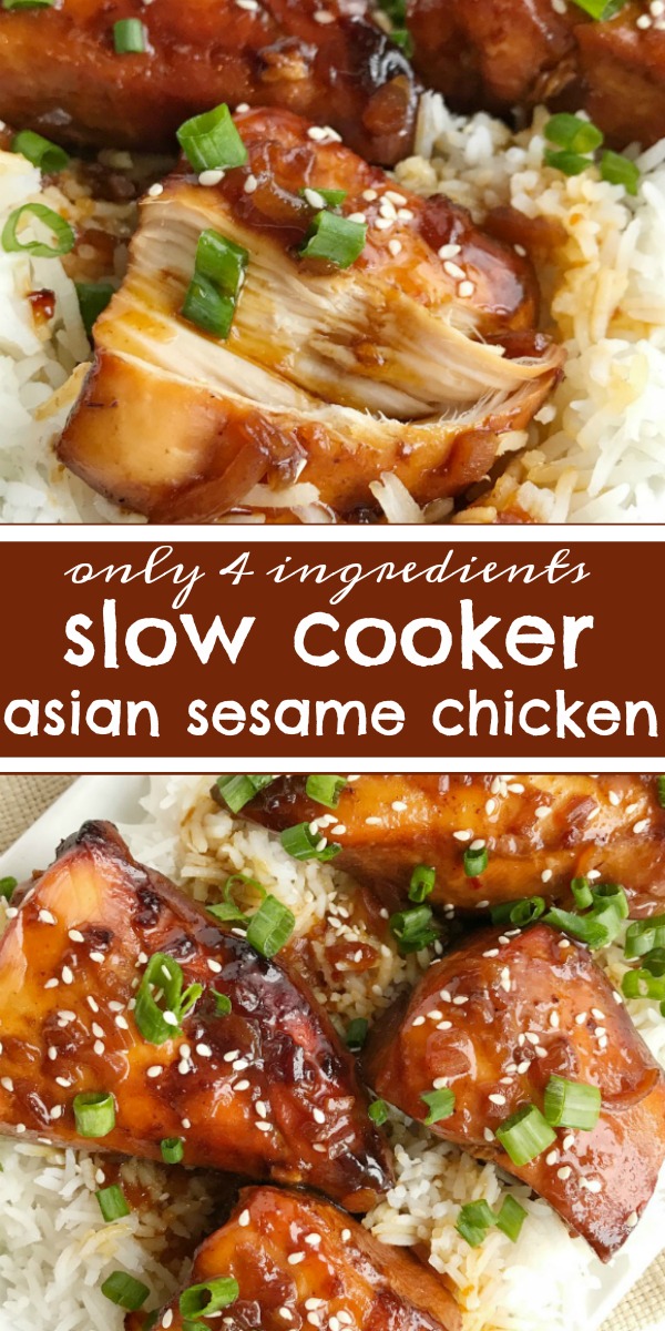 Slow Cooker Asian Sesame Chicken | Crock Pot Recipes | Chicken Recipes | Dinner | This easy, 4 ingredient asian sesame chicken is made in the slow cooker for a simple, dump and go dinner recipe. #easydinnerrecipes #dinnerrecipes #chicken #slowcooker #crockpot