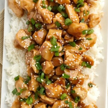 One Pan Chicken Teriyaki | One pan chicken teriyaki is the fastest dinner ever! Only 20 minutes, one pan, and a few simple ingredients are all you need for this delicious dinner recipe. Sweet homemade teriyaki sauce simmers with chunked tender chicken. Serve over rice and garnish with green onions | www.togetherasfamily.com #dinnerrecipes #easydinnerrecipes #chickenrecipes #teriyakichicken #easydinner
