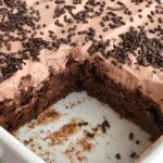 Skinny Chocolate Cake | This skinny chocolate cake is made with a chocolate cake mix, chocolate Greek yogurt and topped with a light & fluffy chocolate whipped frosting! You won't believe that each serving is only 200 calories | Together as Family #healthyrecipes #recipeoftheday #chocolaterecipes #dessertrecipes #recipe #dessert #chocolate #valentinesdayrecipes