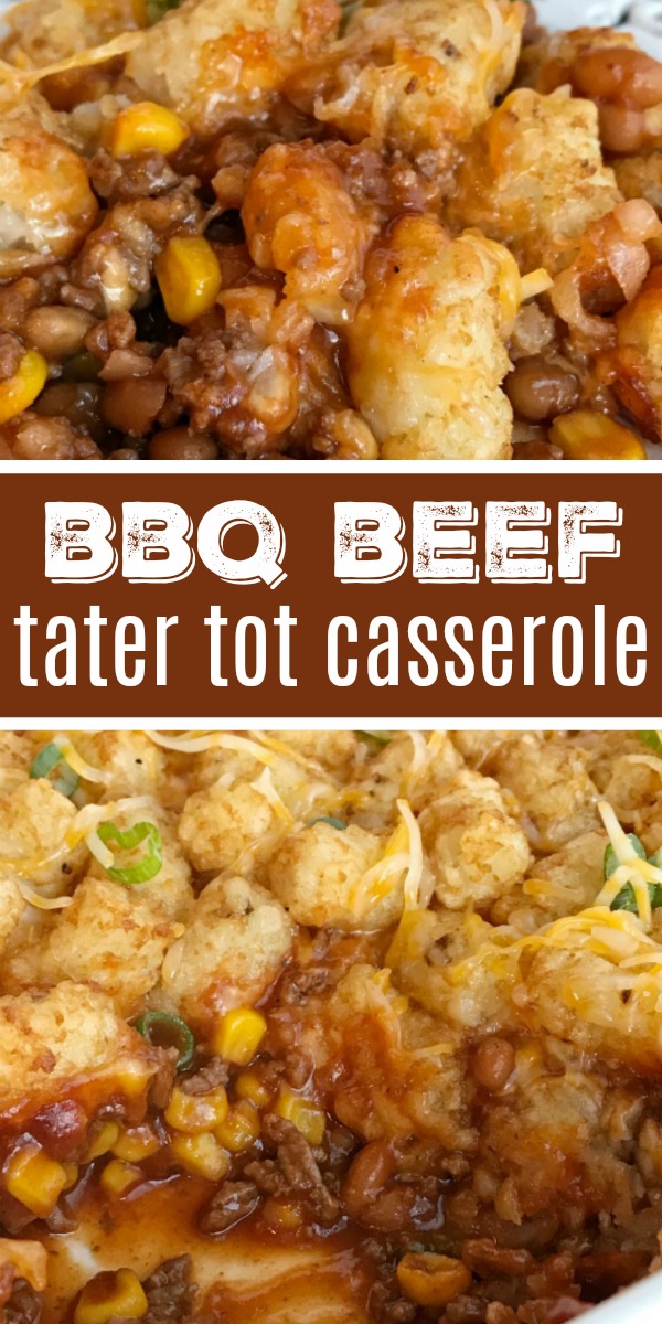 BBQ Beef Tater Tot Casserole | Casserole Recipe | Dinner | Tater Tot Casserole | Tater tot casserole is a family favorite dinner recipe. Seasoned bbq ground beef is topped with cheese and mini tater tots that are cooked to crispy perfection. Kids love this sweet bbq tater tot casserole. #casserole #dinnerrecipe #recipeoftheday #groundbeef #bbq