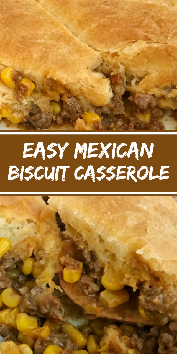 Easy Mexican Biscuit Casserole | Casserole Recipe | Dinner Recipe | Mexican casserole is an easy, 30 minute dinner that only needs 5 ingredients. A hearty ground beef filling with corn, is topped with cheese and flaky buttery biscuit dough. Serve with your favorite taco toppings for an easy family dinner. #dinnerrecipe #easyrecipe #casseroles #casserolerecipe #mexicanfood #recipeoftheday