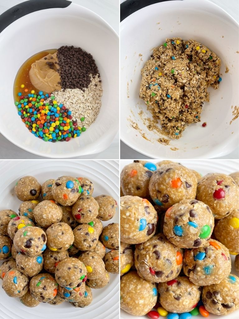 How to make monster cookie energy balls with step by step photo instructions.