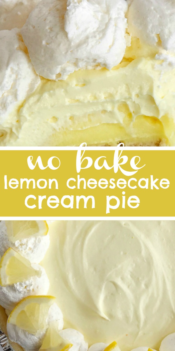 No Bake Lemon Cheesecake Cream Pie | Cheesecake | Lemon Pie | Lemon Cheesecake Cream Pie is a no bake dessert that is so creamy and bursting with fresh and sweet lemon flavor! Lemon pudding cheesecake is layered into a Nilla wafer pie crust and topped with whipped cream. #pie #thanksgivingrecipes #nobake #dessertrecipe #recipeoftheday