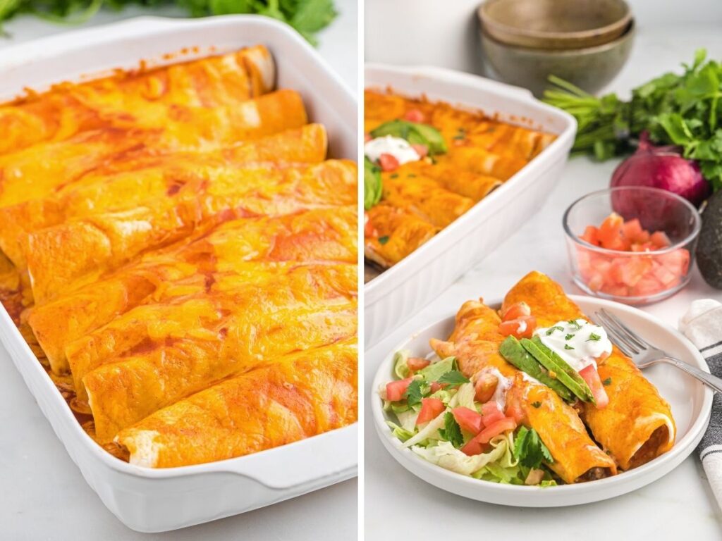 Cheesy Ground Beef & Rice Enchiladas Together as Family