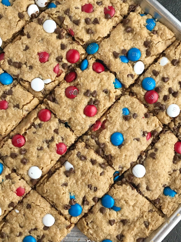 No Flour Red White & Blue Cookie Bars