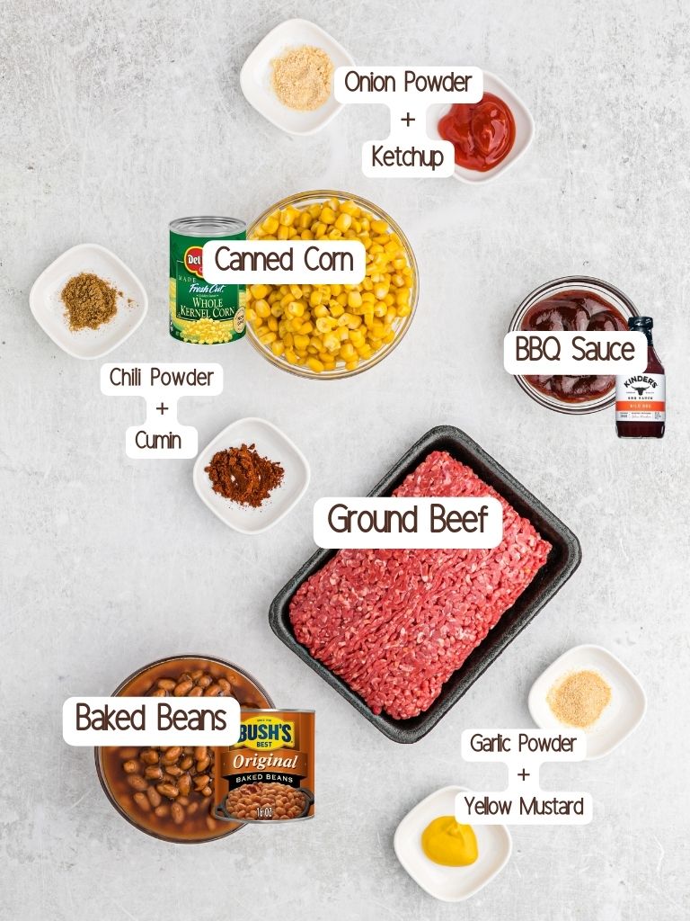 Ingredient for this easy dinner recipe on a white background with each one labeled in black text.