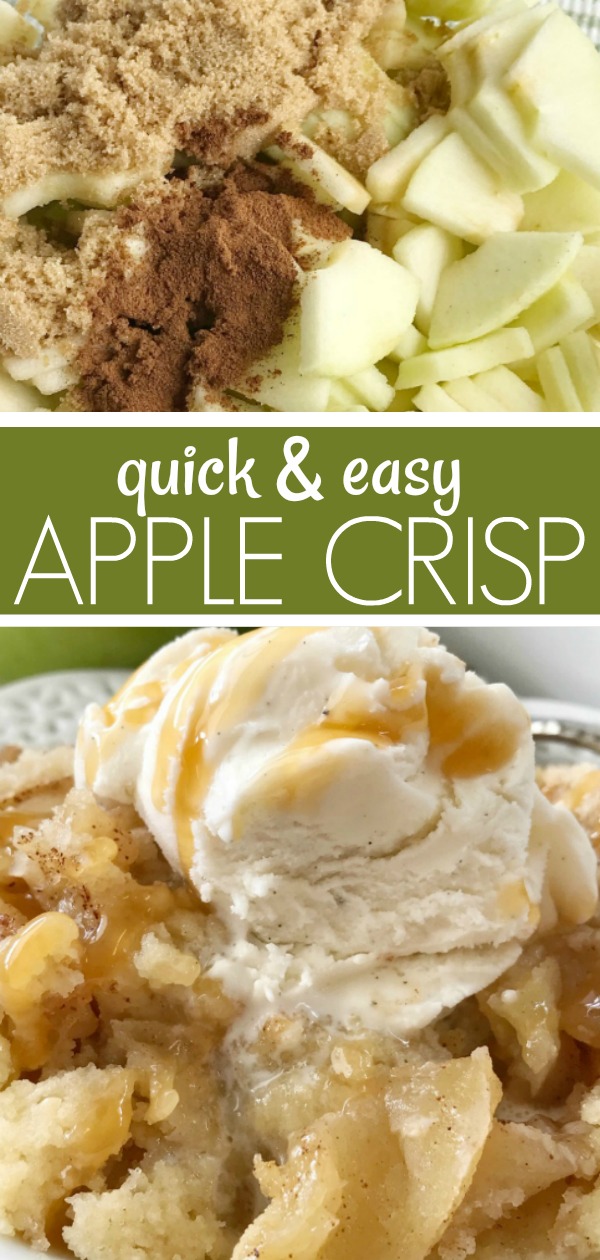 Apple Crisp Recipe | Simple Apple Crisp is a quick & easy apple crisp recipe. Soft apples with a sugar cookie shortbread topping. Simple ingredients and easy enough for anyone to make. Serve with a scoop of ice cream and caramel drizzle for the best apple dessert. #applerecipes #appledessertrecipes #dessert #applecrisp #fallbaking #recipeoftheday